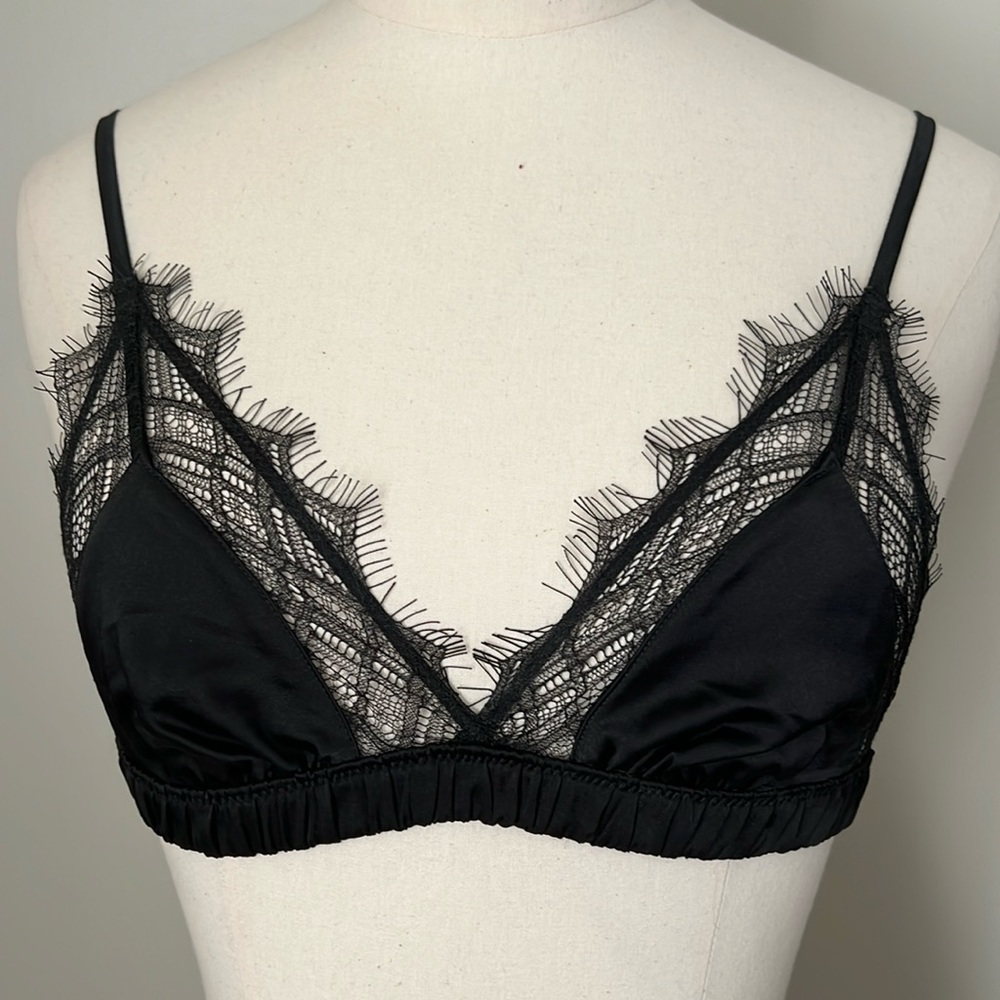 Massimo Dutti Black Lace Trim Bra Sz XS